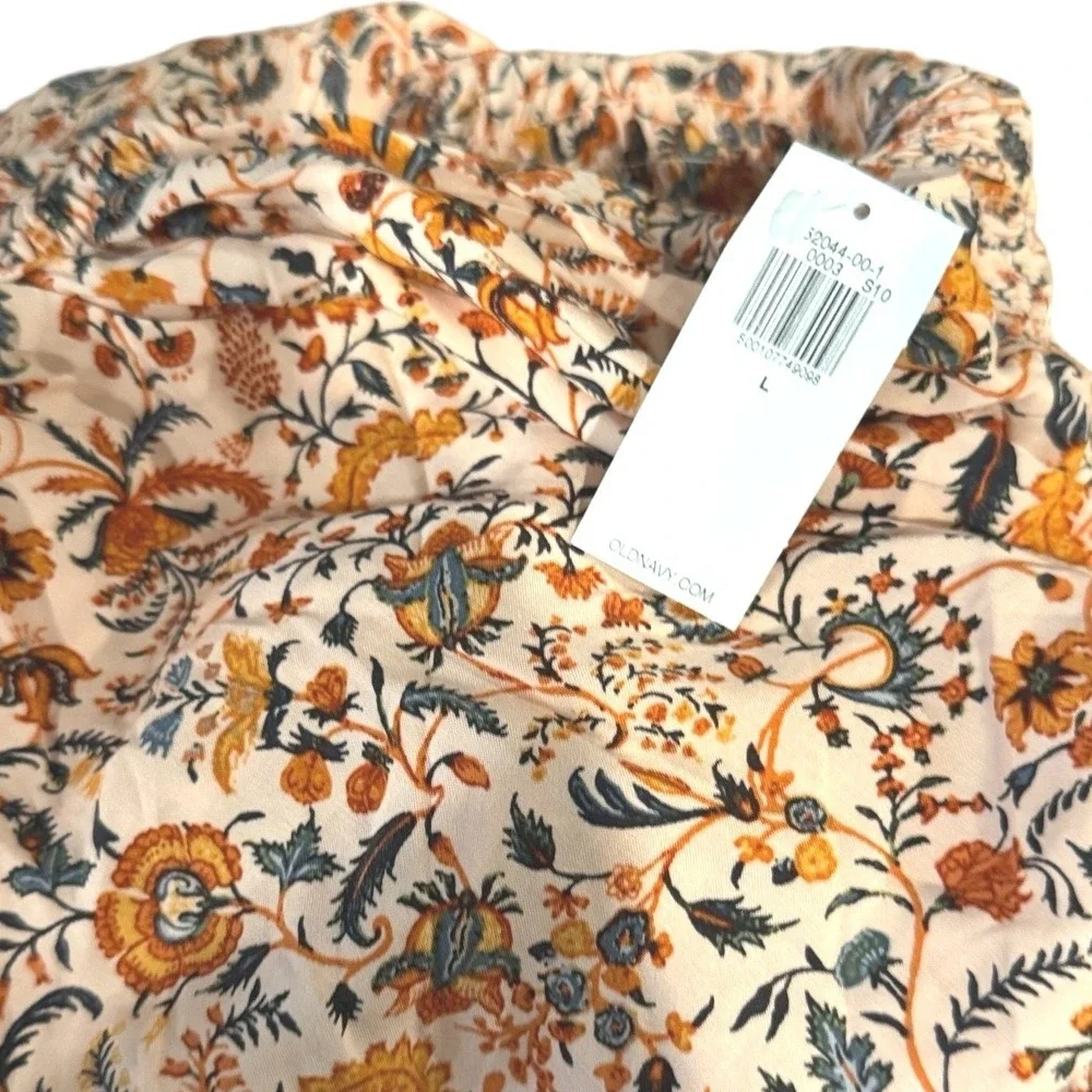 Old‎ Navy Womens Large Smocked Floral Square Neck Puff Sleeve Blouse Peach NWT